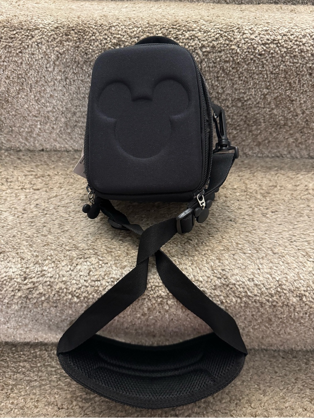 Mickey mouse black camera bag w/padded long strap & compartments NWT